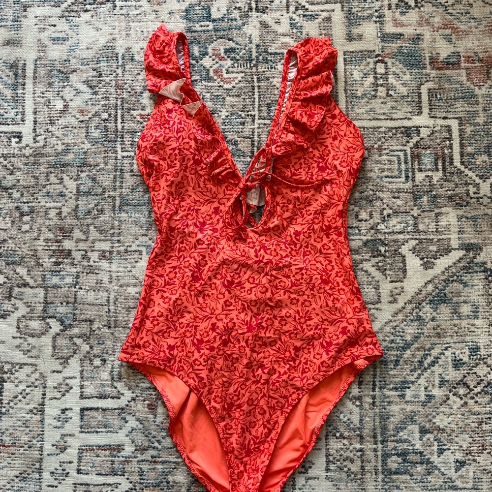 Aerie Vibrant Orange & Red One-Piece Swimsuit